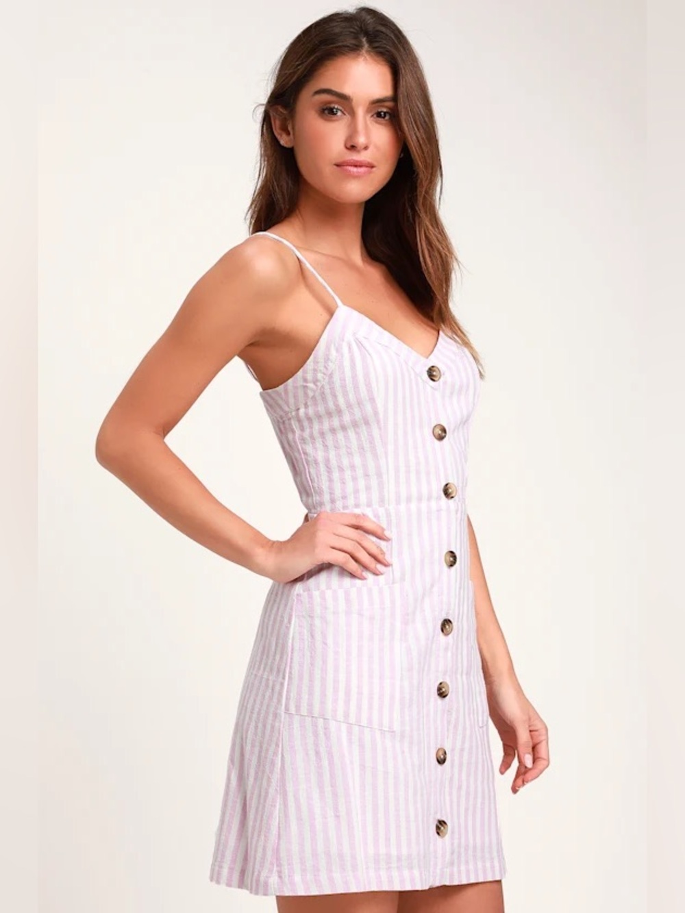 💜☀️Lulus On Pier Lavender & White Striped Button Mini Dress–Size XL | EC☀️💜